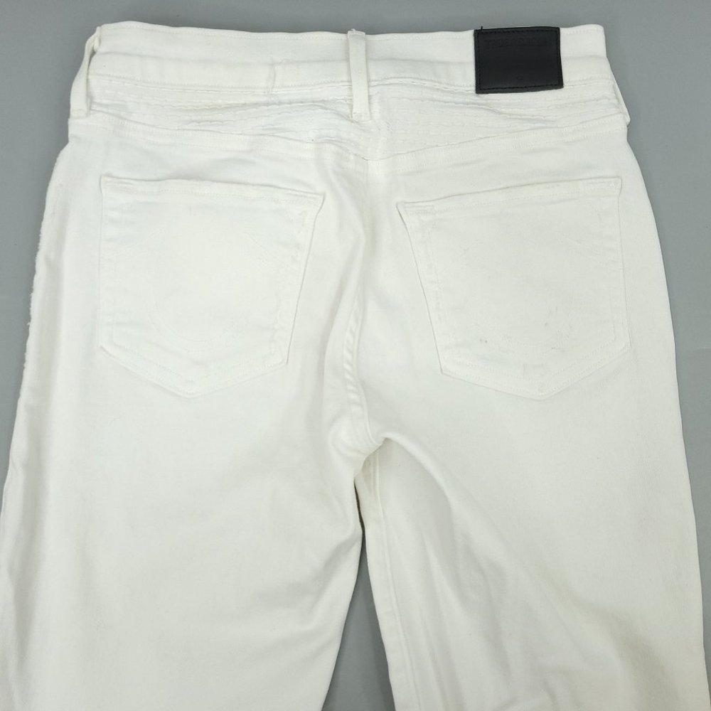 True Religion Halle Moto Jeans Size 26 Mid Rise Super Skinny White Distressed - Picture 6 of 15